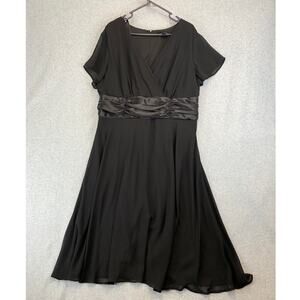 Avenue Dress Womens Plus 20W Black Chiffon Cap Sleeve Knee Length Satin Accent